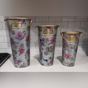 MacKenzie-Childs Floral Vases with Gold Trim